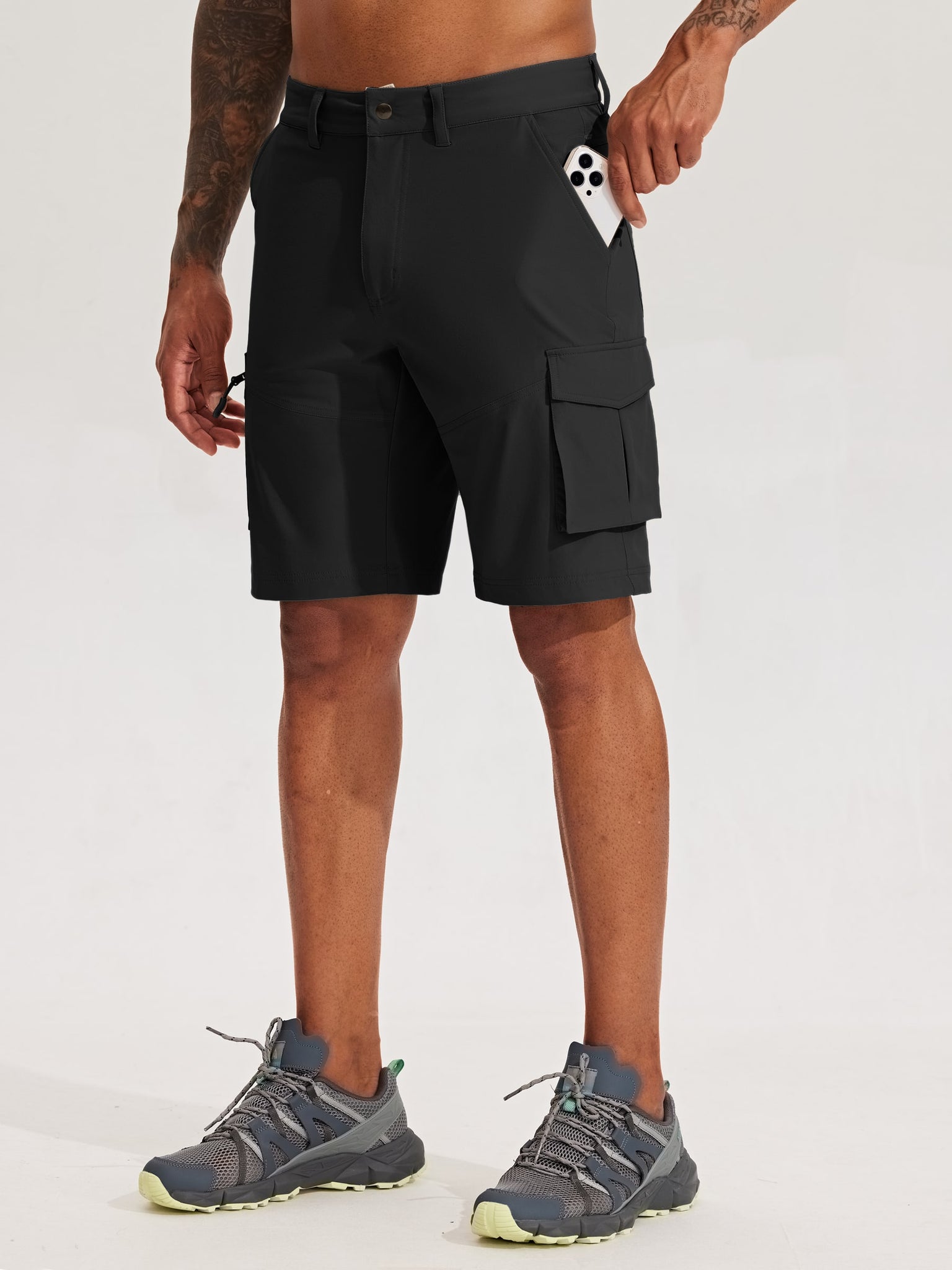 Men's Stretch Cargo Shorts 9 Inch_Black1