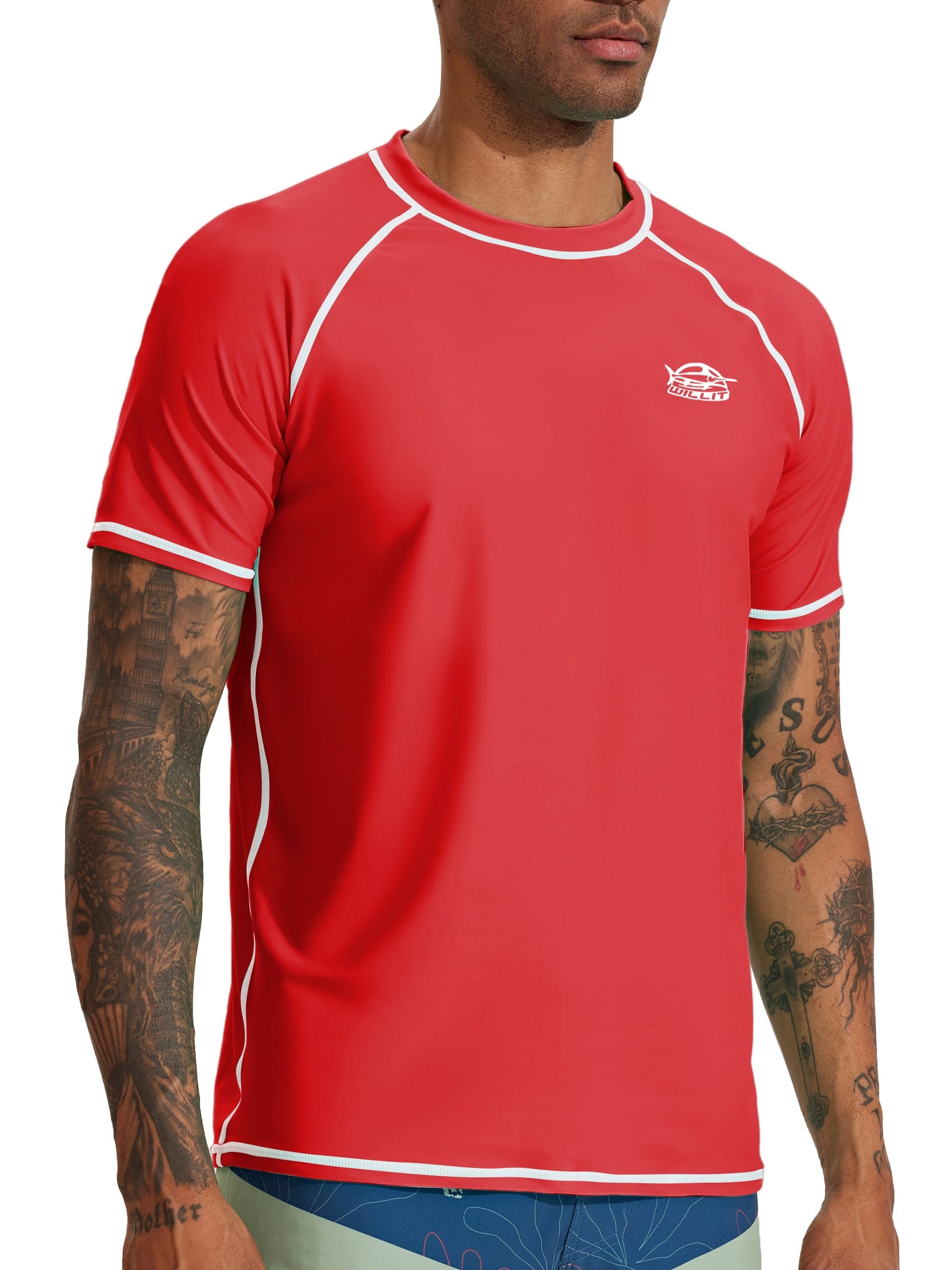 Men's Sun Protection Short Sleeve Shirt_Red_model1