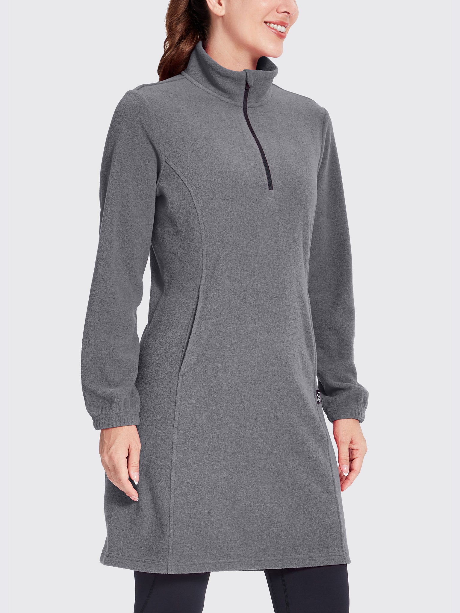 Women's Fleece Long-Sleeve Turtleneck Dress DeepGray1
